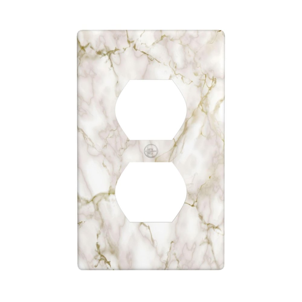 Printing Outlet Covers Gang Duplex Light Switch Cover Wall Plate for Bathroom Kitchen Decor (White Marble)