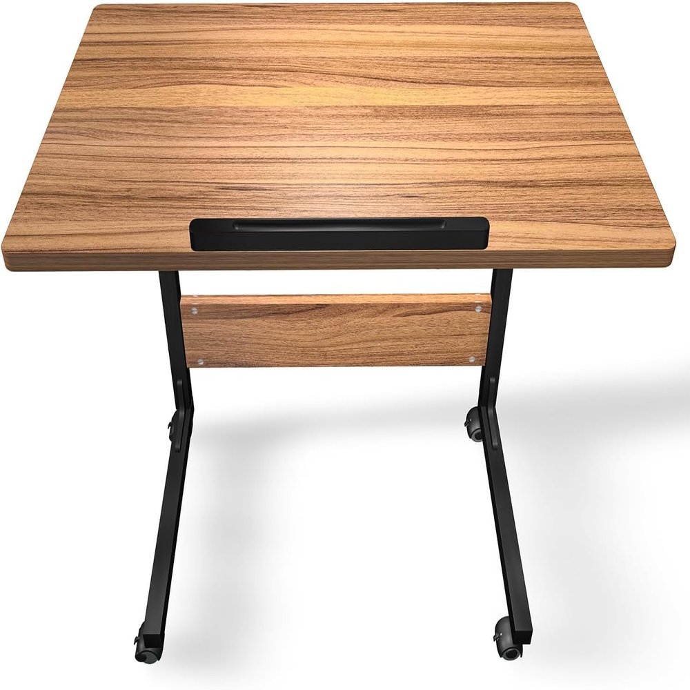 Rolling Overbed Laptop Desk with 180 Tilt -Adjustable Bedside Table for Work, Dining & Study (Oak Finish)