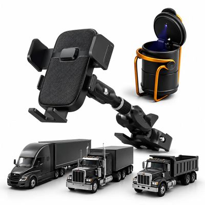 WYMZF Heavy Duty Truck Phone Holder for Ford Transit Low Roof Cargo Van 2022-Present, Handle Clamp Mount Cell Phone Holder with Adjustable Arm for Semi Truck Pickup Excavator Bus RV