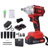 Cordless Wrench 520Nm High Torque Electric Power Tool with Brushless Motor 2 Batteries 12 Inch Chuck Set Including 5 Sockets Adapters for Automotive Repairs Red view 1