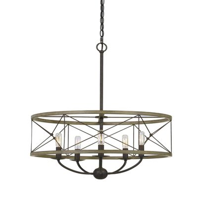 Cal Lighting FX-3685-5 Transitional Five Light Pendant from Modica Collection in Bronze / Dark Finish, 27.50x22.00x22.00, Distress Ivory/Iron