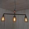 Industrial Vintage Retro Linear Pipe Designed Chandelier - RUNNUP 28'' Wide Edison Metal Hanging Ceiling Light Rustic Pendant Light Metal Cage Island Light Fixture Black Finish with 3 Lights view 4