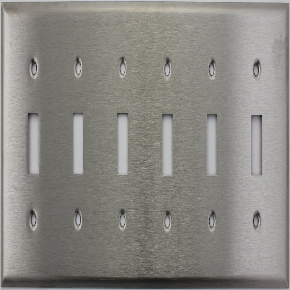 Brushed Satin Stainless Steel 6 Gang Toggle Switch Wall Plate