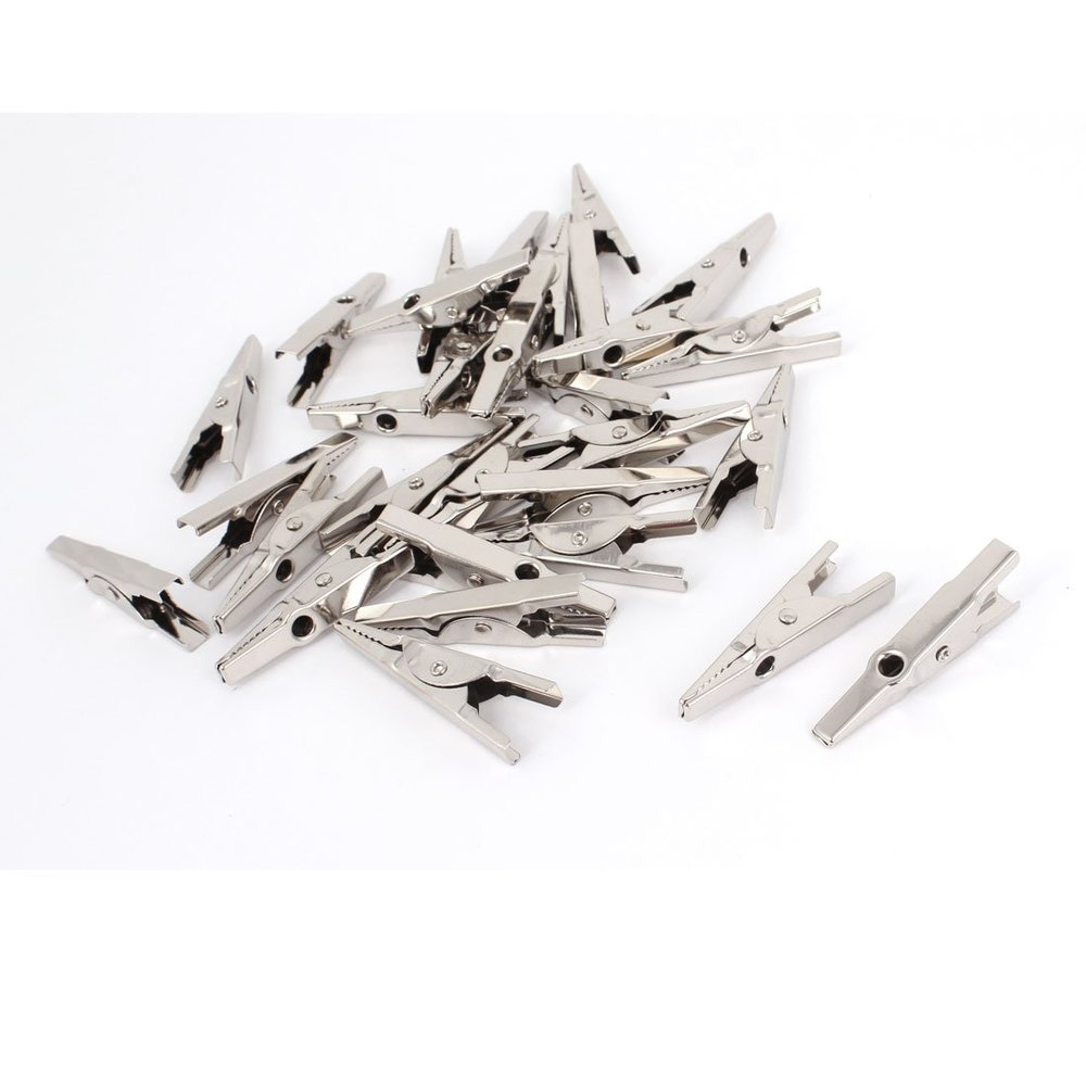 Aexit Metal Uninsulated Electrical Testing Test Lead Alligator Clip 43mm Long 30PCS Voltage Testers Silver Tone