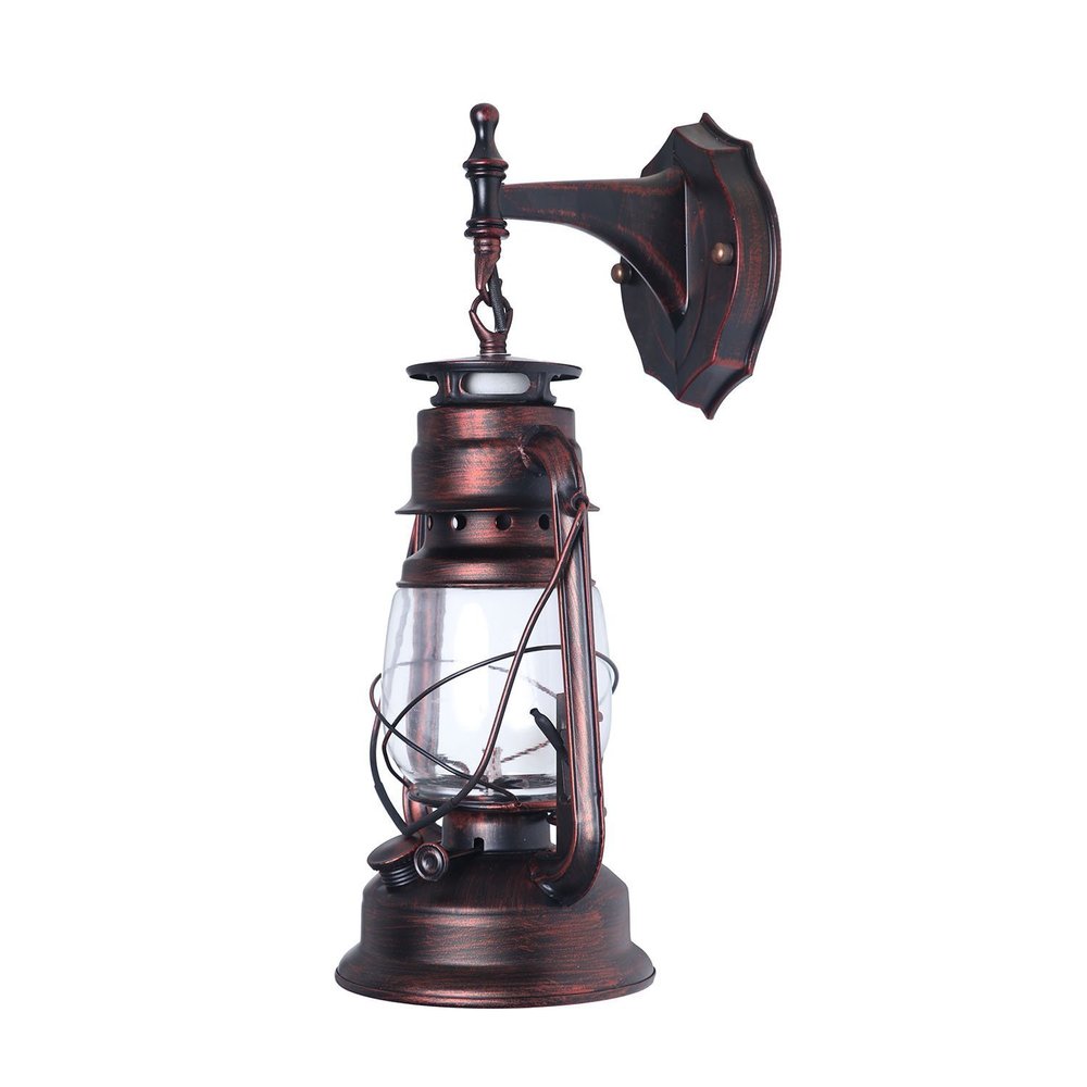 LIN XIAO HAO mayu Kerosene Lantern Wall Lamp Retro Bedroom Bedside Wall Sconces Iron and Glass Shade Restaurant Bar (Color : Red Bronze)
