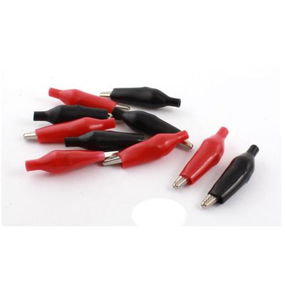 Aexit 10pcs 53mm Electrical Testing Long Red Black Soft Boot Coated Alligator Test Voltage Testers Clip Clamps
