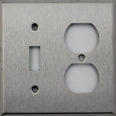 Brushed Satin Stainless Steel 2 Gang Wall Plate - 1 Toggle Switch 1 Duplex Outlet