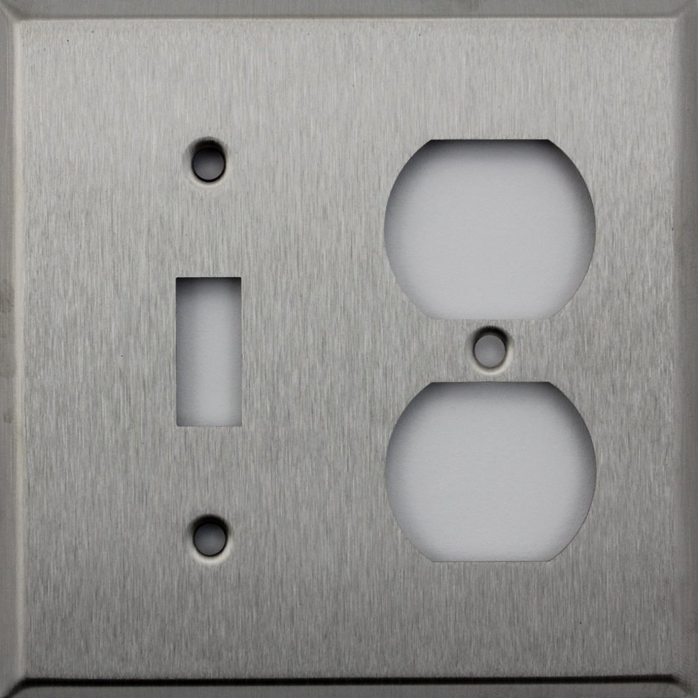 Brushed Satin Stainless Steel 2 Gang Wall Plate - 1 Toggle Switch 1 Duplex Outlet
