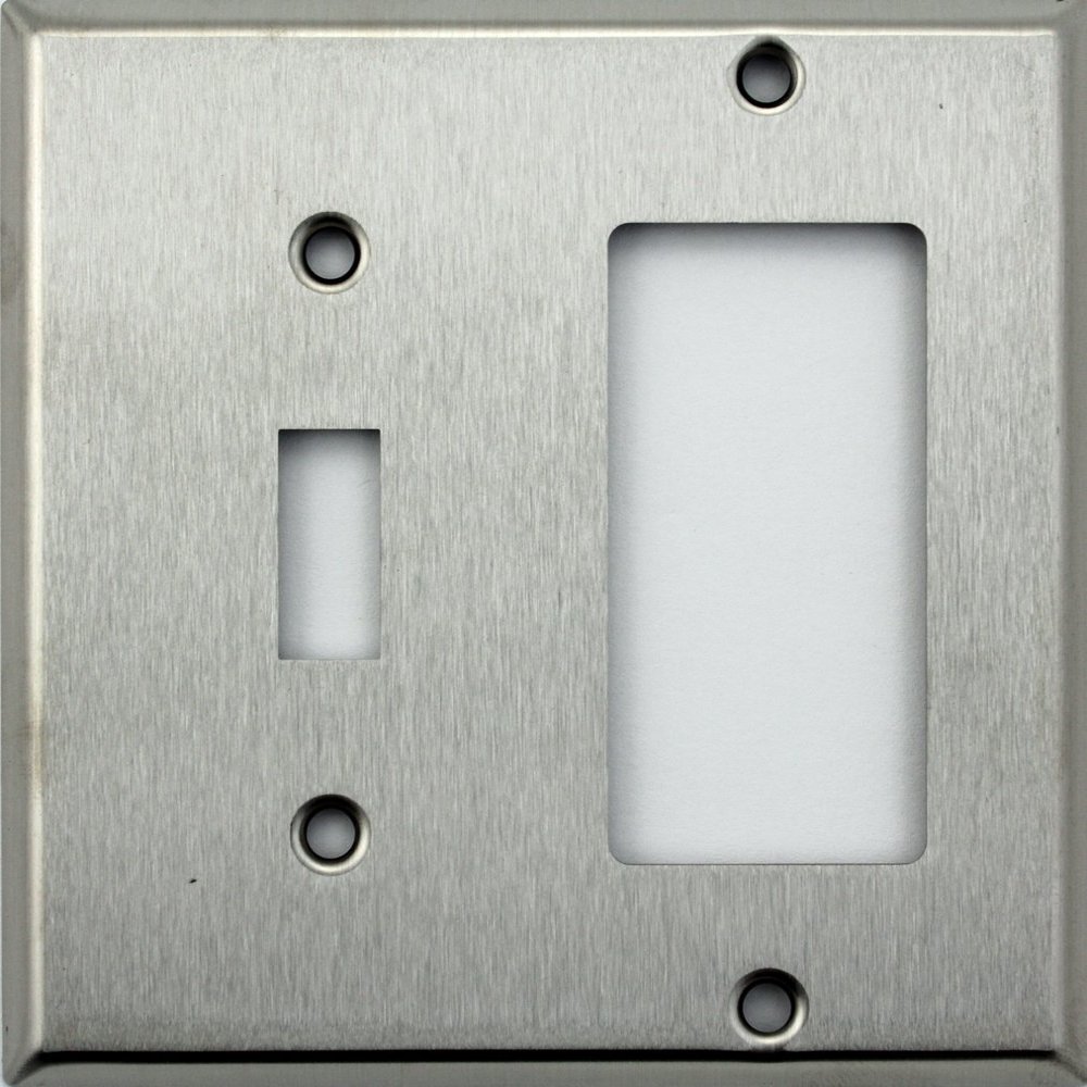 Brushed Satin Stainless Steel 2 Gang Wall Plate - 1 Toggle Switch 1 GFI/Rocker Opening