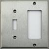 Brushed Satin Stainless Steel 2 Gang Wall Plate - 1 Toggle Switch 1 GFI/Rocker Opening view 1