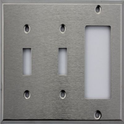 Brushed Satin Stainless Steel 3 Gang Wall Plate- 2 Toggle Switches 1 GFI/Rocker Opening