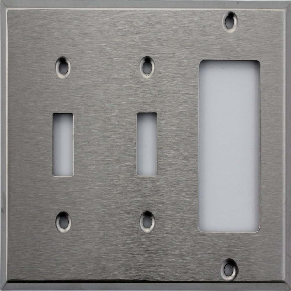 Brushed Satin Stainless Steel 3 Gang Wall Plate- 2 Toggle Switches 1 GFI/Rocker Opening