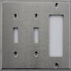 Brushed Satin Stainless Steel 3 Gang Wall Plate- 2 Toggle Switches 1 GFI/Rocker Opening view 1
