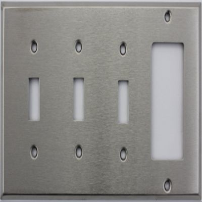 Brushed Satin Stainless Steel 4 Gang Wall Plate 3 Toggle Switches 1 GFI/Rocker Opening