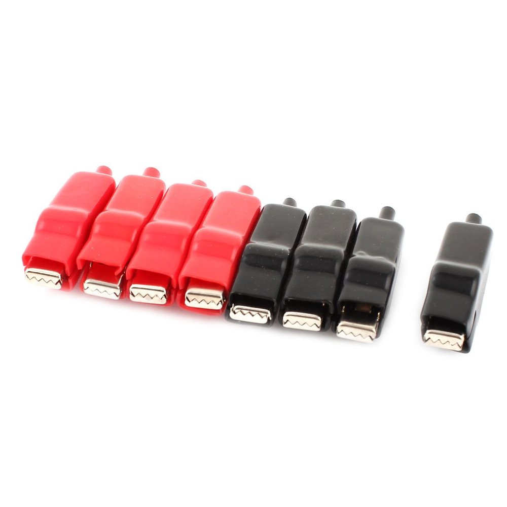 Aexit 8PCS 78mm Electrical Testing Length Electric Alligator Test Clip Clamp Voltage Testers Red Black
