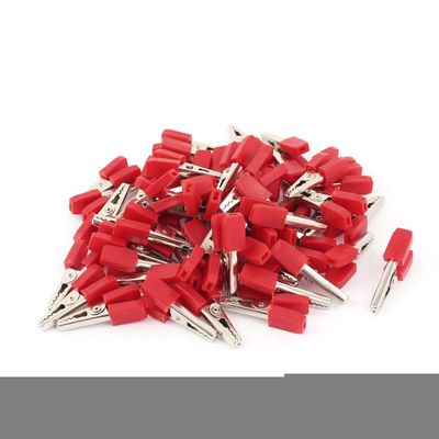 Aexit 57Pcs Insulated Electrical Testing Electrical Alligator Clip Testing Adapter Voltage Testers Red 34mm