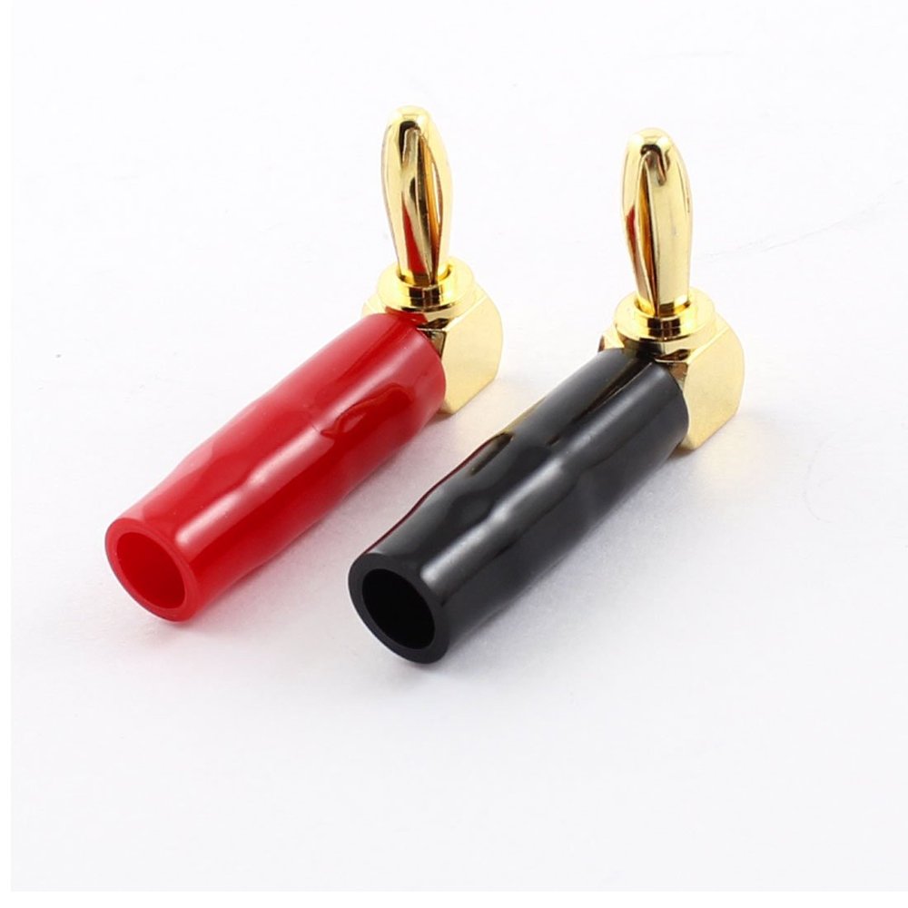 Aexit Pair L Electrical Testing Shaped 4mm Audio Speaker Banana Half Insulated Right Angle Adapter Connector Voltage Testers Red Black