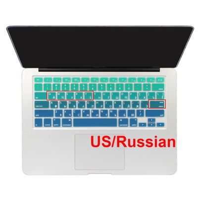Batianda Russian Alphabet Ombre Color Keyboard Cover Protector Waterproof Silicone Skin for Apple MacBook Air 13 Mac Pro 13 15 17 inch (with or Without Retina Display,Old Version) (Gradient Green)