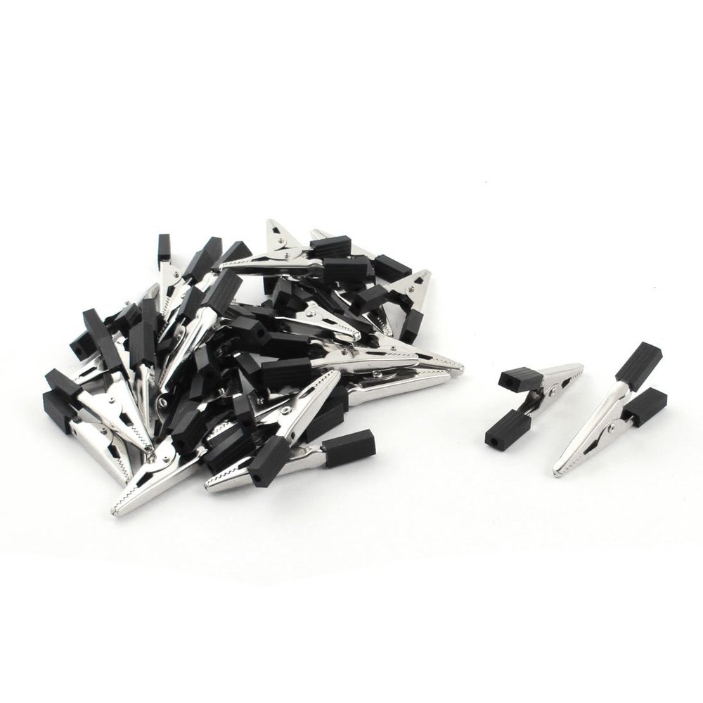Aexit 30 Pcs Electrical Testing Black Grip Electric Test Crocodile Alligator Clips Voltage Testers Clamps 50mm