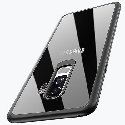 Galaxy S9 Plus Case,WATACHE Clear Slim Fit Anti-Scratch Shockproof Hybrid Flexible TPU Bumper Edge + Rigid PC Back Panel Cover for Samsung Galaxy S9 Plus (Edge Black)
