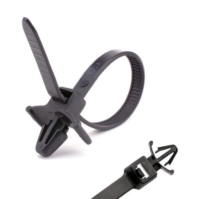 100 x Black Push Mount Winged Cable Ties 100mm x 2.5mm Car Chassis Zip Tie Fixing