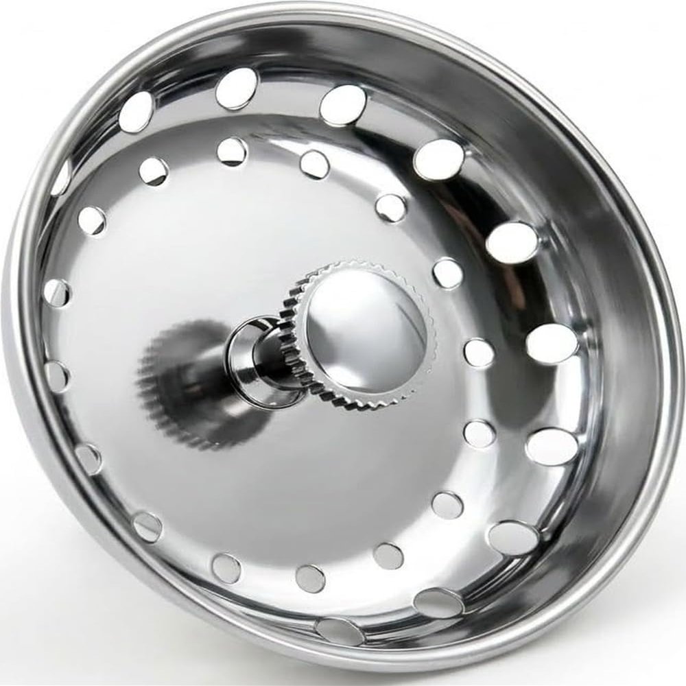 Highcraft 97333 Kitchen Sink Basket Strainer Replacement for Standard Drains (3.25 Inch) Chrome Plated Stainless Steel Body With Rubber Stopper, 3.25"