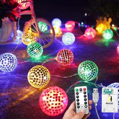AceList 20 LED Disco Ball Mirror LED Party String Light Christmas Lanterns for Holiday Wall Window Tree Decorations Indoor Outdoor Patio Party Yard Garden Kids Bedroom Living Dorm (Multicolor)