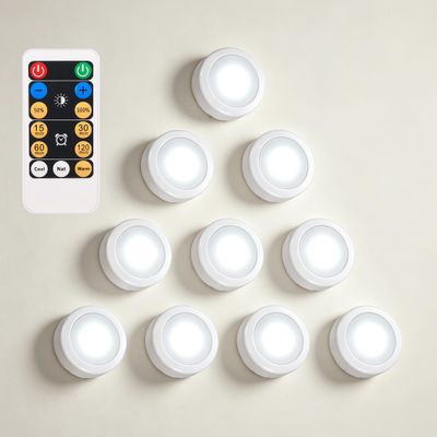 WRalwaysLX 10 Pack LED Cabinet Push Light, Operates On 3x1.5V AAA Batteries (Not Included) for Kitchen Under Cabinet Lighting, Closets, Cabinets, Counters