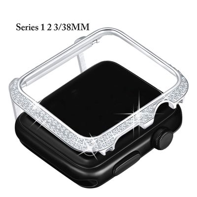 Callancity Metal Watch Case Zirconic Decorative Face Cover Compatible With Apple Watch 38mm Series 1 2 3 (Platinum)