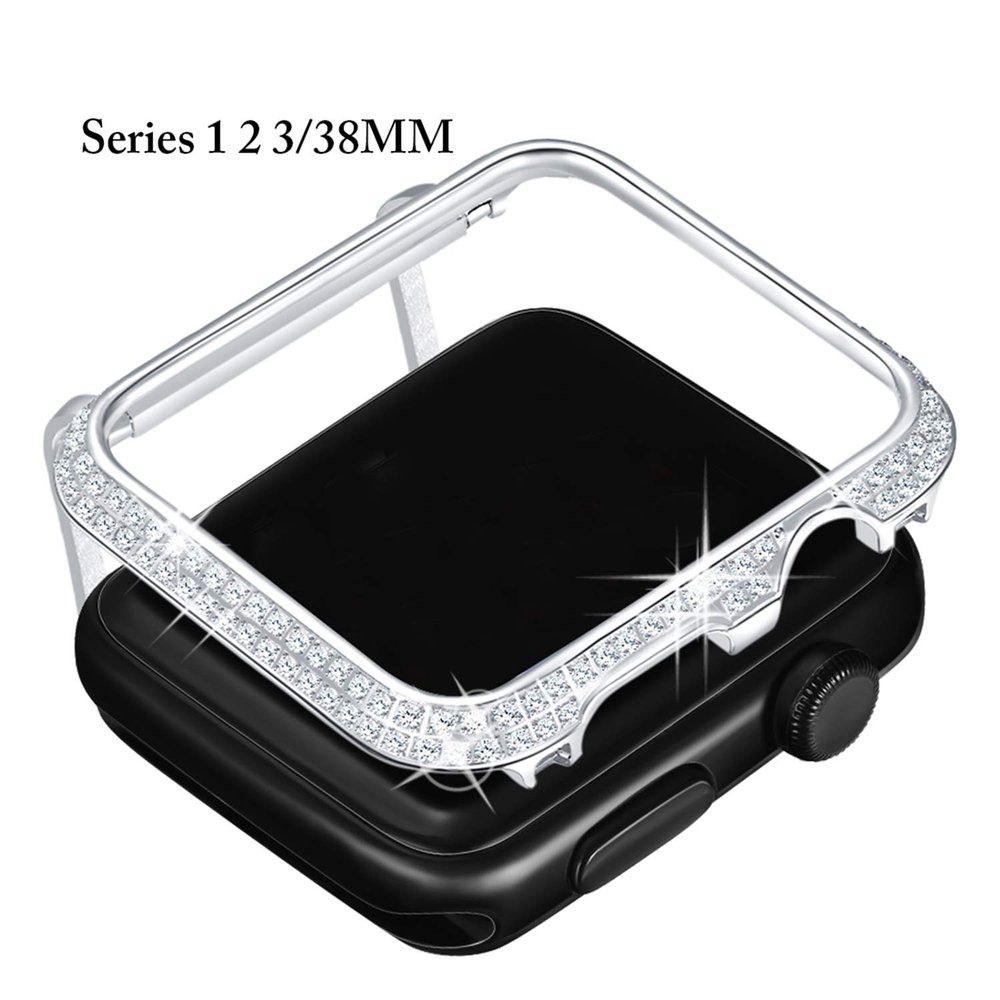 Callancity Metal Watch Case Zirconic Decorative Face Cover Compatible With Apple Watch 38mm Series 1 2 3 (Platinum)