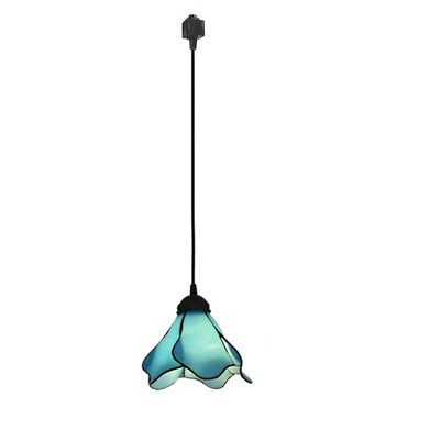 Kiven H-Type Track Lighting Mediterranean Style PMMA Pendant Lamp Retro Single Lighting 3.3 ft Black Cord with Track Adapter-Bulb Sold Separately (Blue)