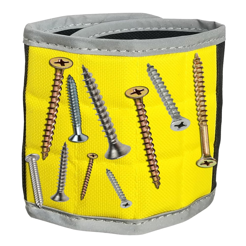 BYKES Magnetic Wristband for Holding Screws, Nails & Tools | Strong Magnetic Extra Large Tool | Portable DIY Magnetic Wristband | Wide Surface Magnet | Heavyduty Tool Gift for Handyman | Yellow/Gray