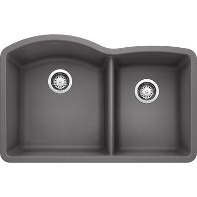 BLANCO, Cinder 441469 DIAMOND SILGRANIT 60/40 Double Bowl Undermount Kitchen Sink, 32" X 21"