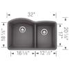 BLANCO, Cinder 441469 DIAMOND SILGRANIT 60/40 Double Bowl Undermount Kitchen Sink, 32" X 21" view 2