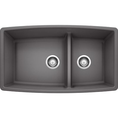 Blanco 441474 Performa SILGRANIT 33" Double Bowl Undermount Low Divide, Cinder Kitchen Sink, 10.00 x 19.00 x 33.00 inches,