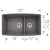 Blanco 441474 Performa SILGRANIT 33" Double Bowl Undermount Low Divide, Cinder Kitchen Sink, 10.00 x 19.00 x 33.00 inches, view 3