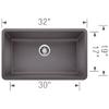 BLANCO, Cinder 441478 PRECIS SILGRANIT Super Single Undermount Kitchen Sink, 32" X 19" view 2