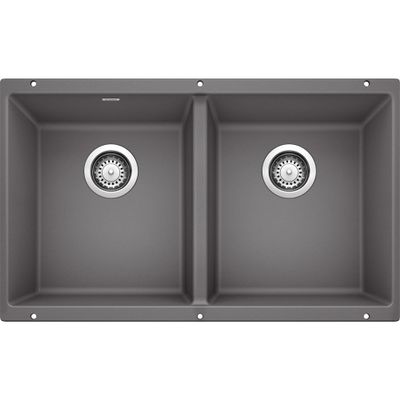BLANCO 519050 Precis SILGRANIT Double Bowl Undermount Kitchen Sink, 29" L X 18" W, Cinder