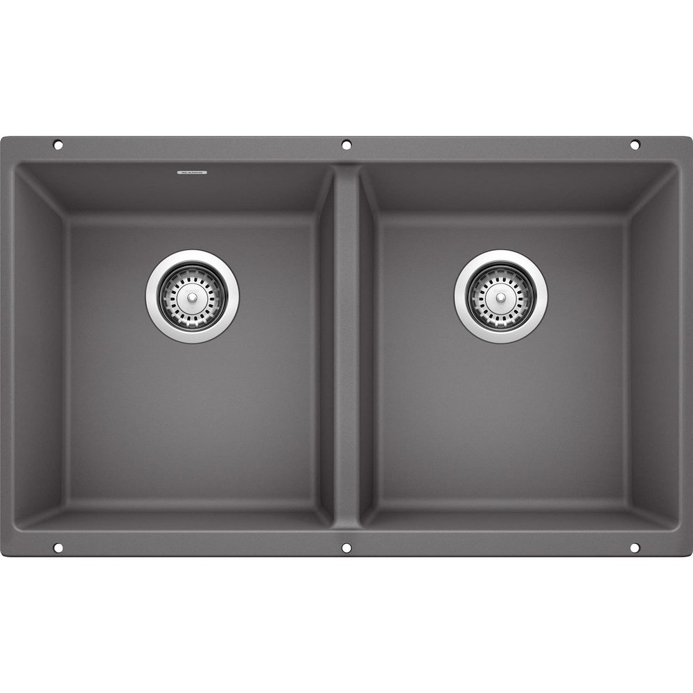 BLANCO 519050 Precis SILGRANIT Double Bowl Undermount Kitchen Sink, 29" L X 18" W, Cinder