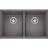 BLANCO 519050 Precis SILGRANIT Double Bowl Undermount Kitchen Sink, 29" L X 18" W, Cinder view 1