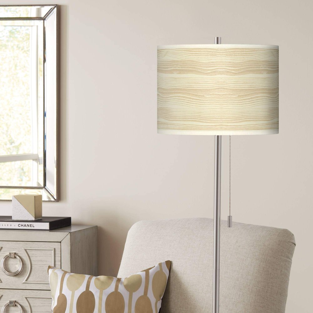 Giclee Glow 62" Birch Blonde Brushed Nickel Pull Chain Floor Lamp with Print Shade