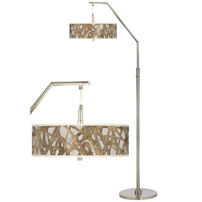 Organic Nest Giclee Brushed Nickel Arc Floor Lamp with Print Shade