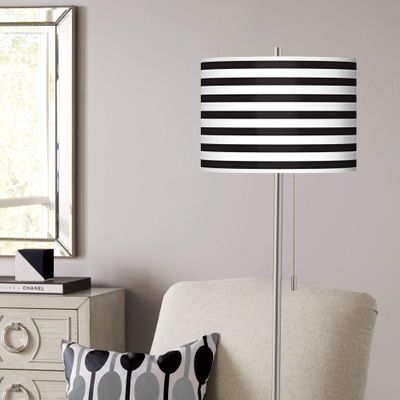 Giclee Glow Black Stripe Print Shade Brushed Nickel Pull Chain Floor Lamp