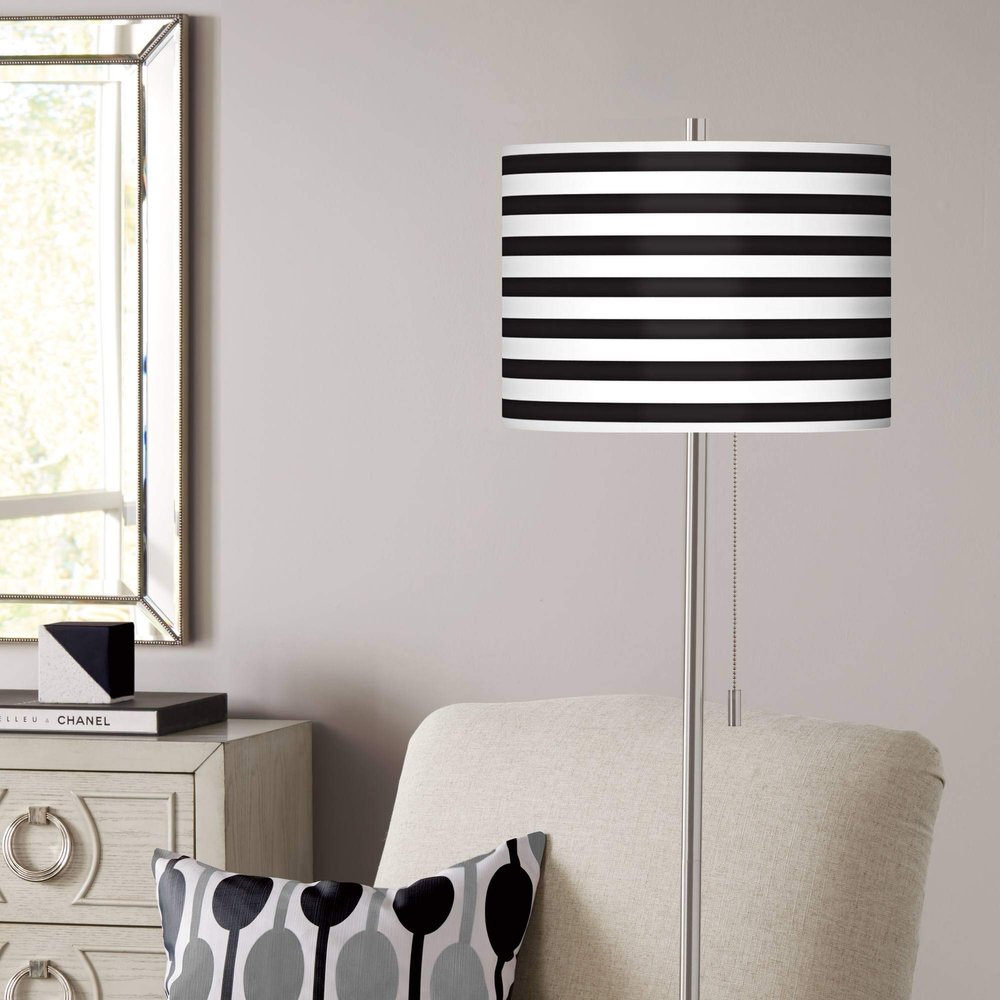 Giclee Glow Black Stripe Print Shade Brushed Nickel Pull Chain Floor Lamp
