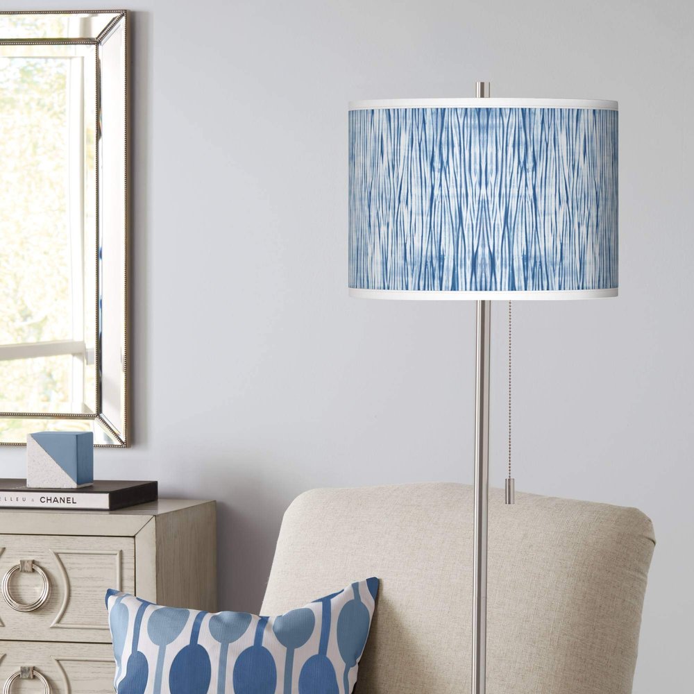 62" Tall Beachcomb Blue Shade Brushed Nickel Floor Lamp Living Room