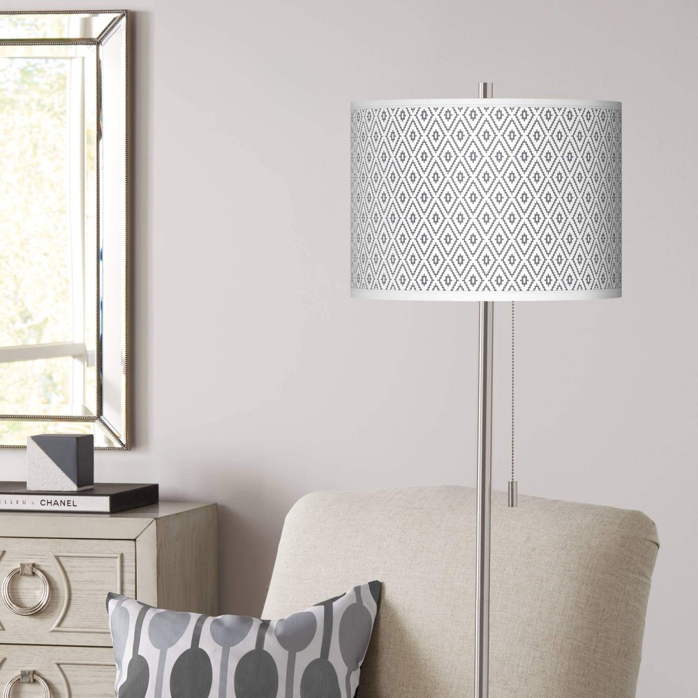 Giclee Glow 62" Tall Diamonds Shade Brushed Nickel Pull Chain Floor Lamp