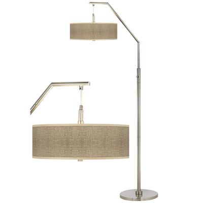 Burlap Print Giclee Shade Arc 71 1/2" Tall Floor Lamp Living Room