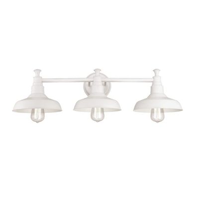 Design House 579656 Kimball Industrial Farmhouse 3-Light Indoor Bathroom Vanity Light with Metal Shades for Over the Mirror, Antique White