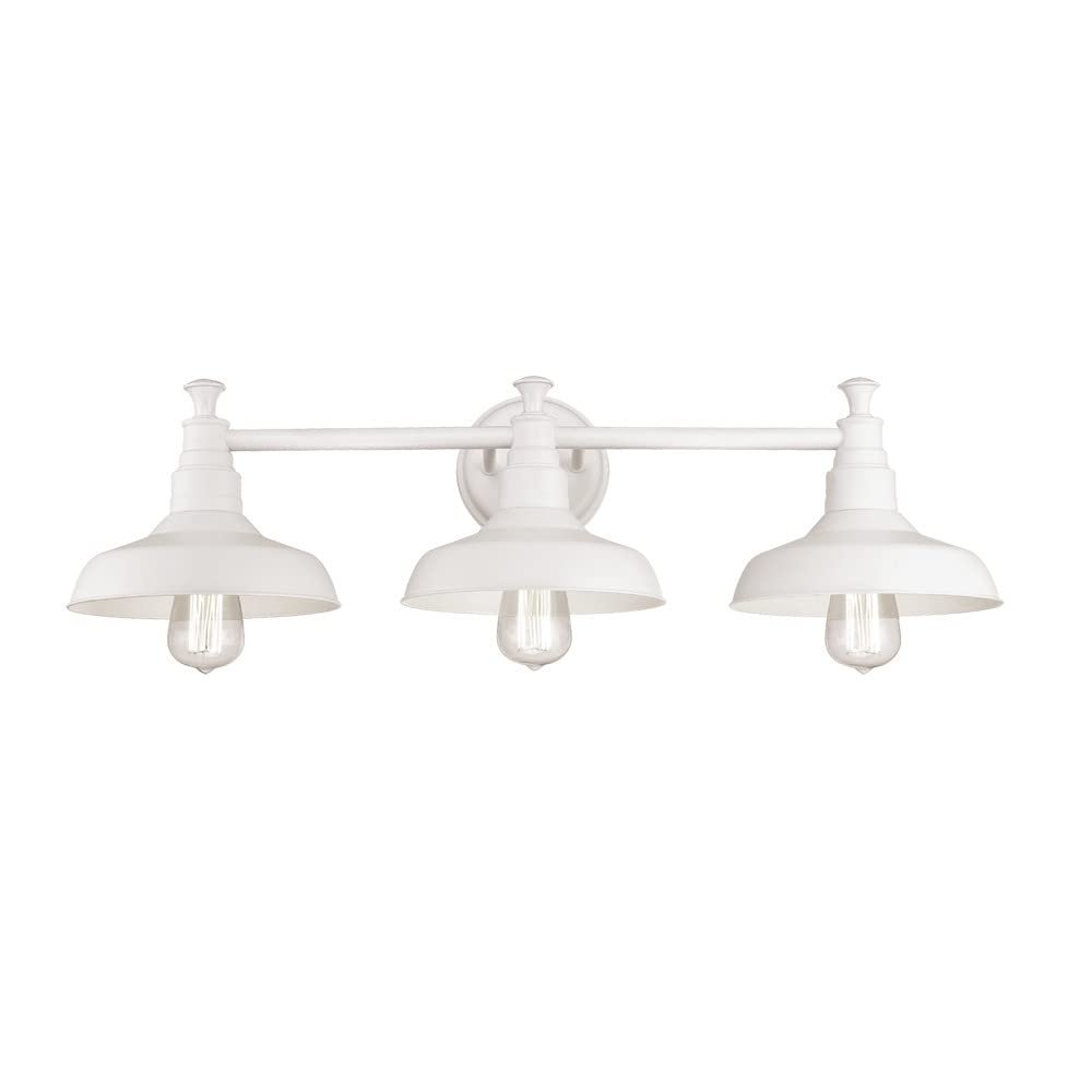 Design House 579656 Kimball Industrial Farmhouse 3-Light Indoor Bathroom Vanity Light with Metal Shades for Over the Mirror, Antique White
