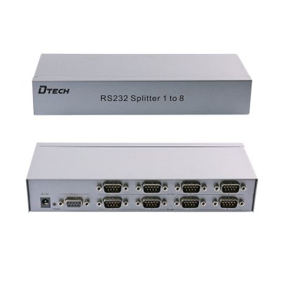 DTech Serial Splitter 8 Port Industrial RS232 Expander COM Port Switch Box with Power Adapter for Sharing PCs and Capture Data - 1x8